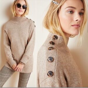 Anthropologie Margarita Turtleneck Sweater with Button-Accent